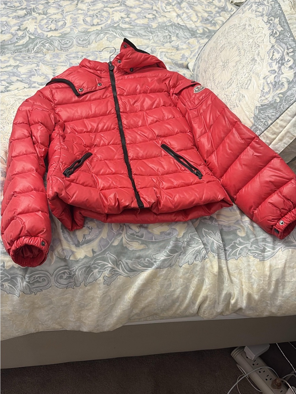 Moncler Red Down Jacket Interior Label Detail